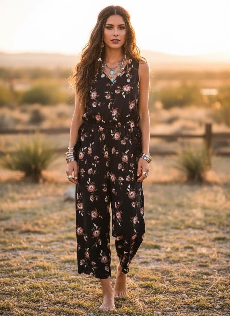Sonoma Goods for Life Black Floral Rayon Jumpsuit